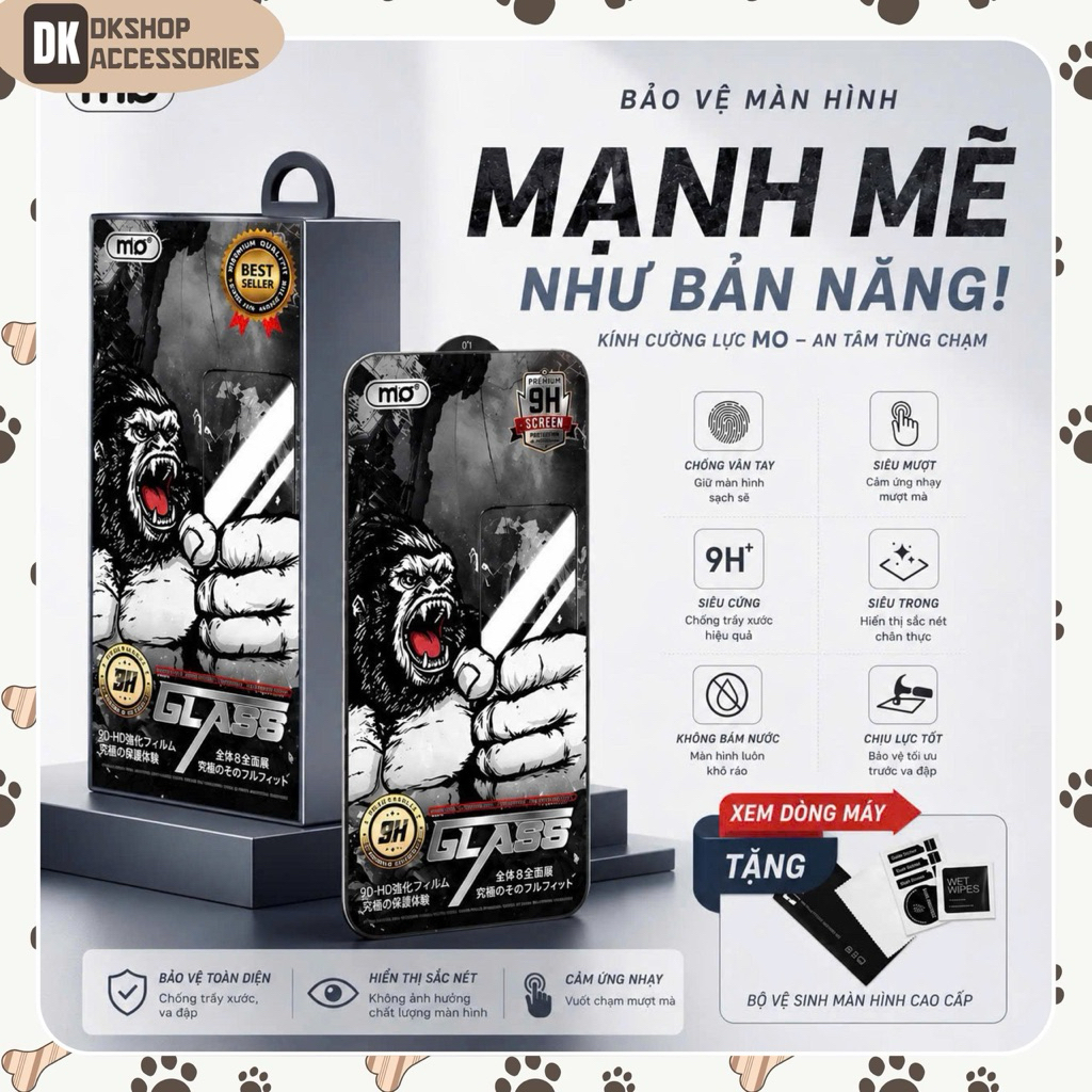 Kính Cường Lực King Kong MO Full Màn Thế Hệ Mới DK SHOP - Vuốt Cực Mượt, Chống Trầy Xước