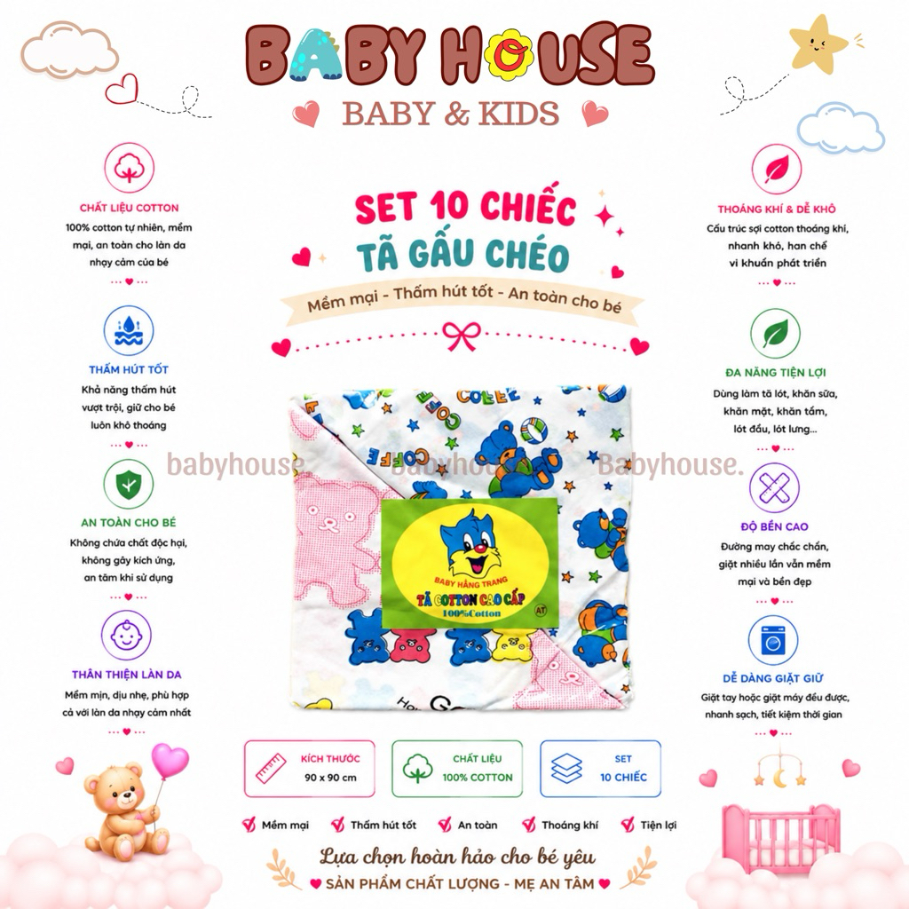 10 chiếc tã chéo gấu cotton cao cấp