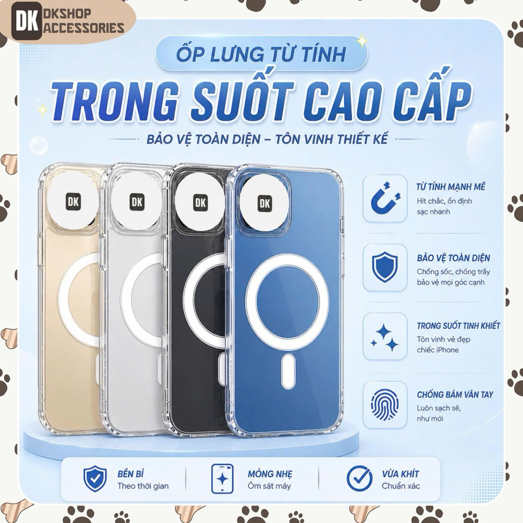 ỐP LƯNG TRONG SUỐT i.P – HỖ TRỢ SẠC TỪ TÍNH, CHỐNG SỐC, BẢO VỆ CAMERA DKSHOP