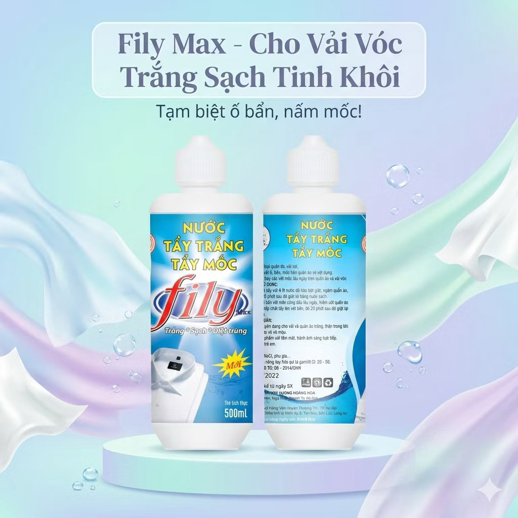 NƯỚC TẨY MỐC QUẦN ÁO, FILY MAX CHAI 500ml CHUYÊN GIA TẨY Ố MÀU