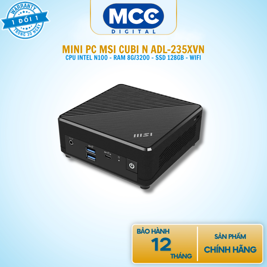 Máy tính Mini PC MSI CUBI N ADL-235XVN ( CPU Intel N100 - RAM 8G/3200 - SSD 128GB - WIFI - Bàn phím 