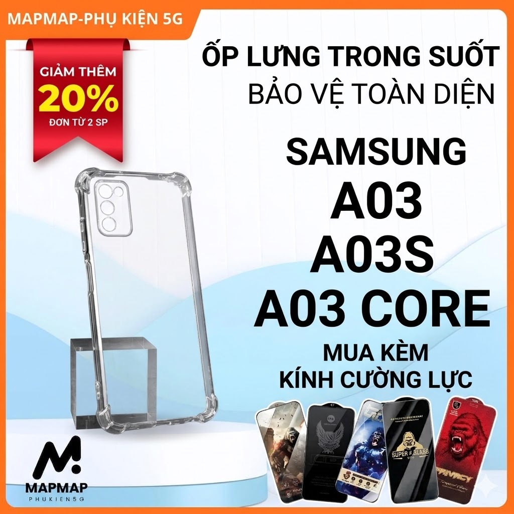 Ốp lưng Samsung A03, A03s, A03 Core MAPMAP trơn trong suốt | Ốp điện thoại SS galaxy dẻo bảo vệ came