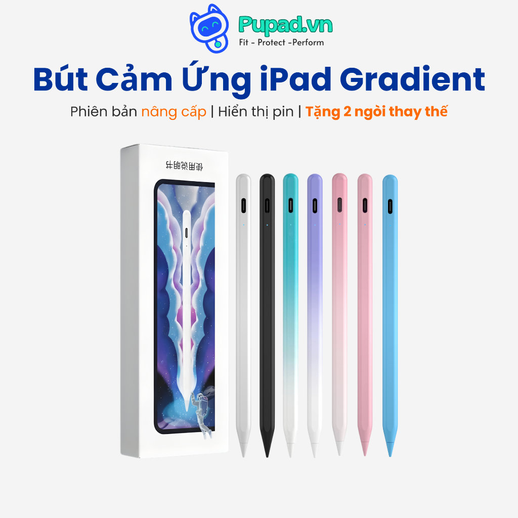 [Tặng ngòi 200K] Bút Cảm Ứng Pencil Pupad AP04 Màu Gradient Cá Tính, Dùng Cho iPad Gen/Air/Pro 2018+