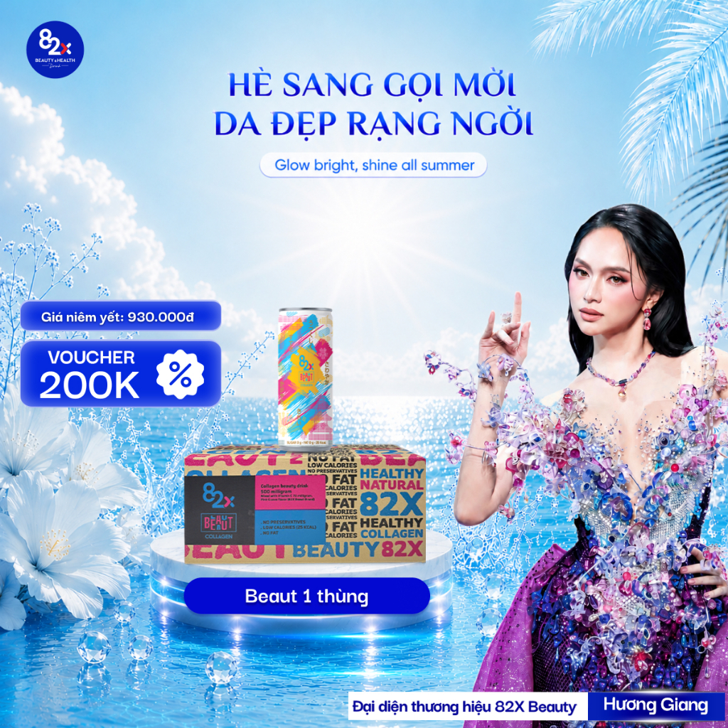 [Live x 82X] Thực phẩm bổ sung Collagen 82X Beaut Vị Ổi Hồng (1 Thùng 24 Lon)