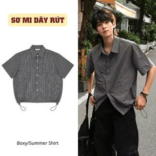Áo Sơ Mi Caro Dây Rút Form Boxy Kẻ Sọc Unisex Nam Nữ