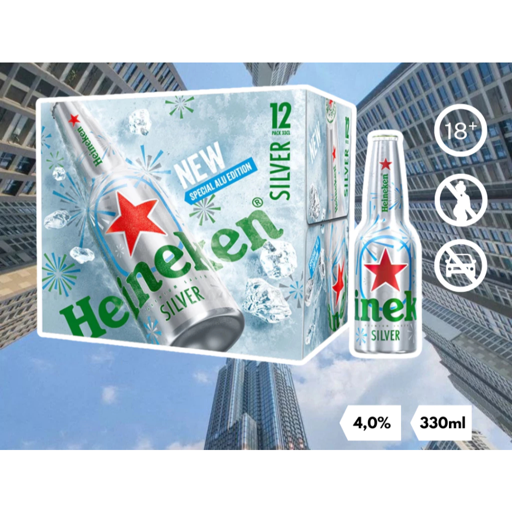 Bia Heineken Silver chai nhôm Aluminum nồng độ 4% - Thùng 12 chai 330ml - Hàng chính hãng
