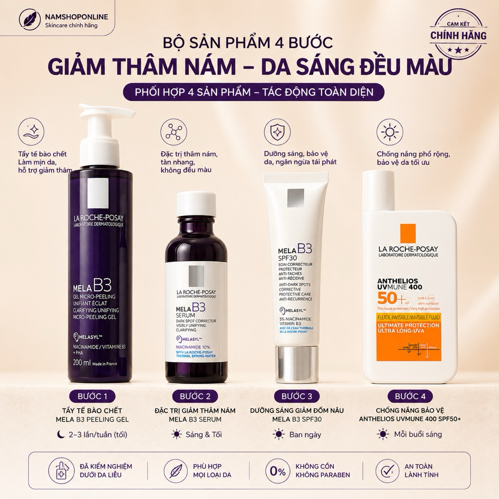 Bộ Mela B3 4 Bước Giảm Thâm Nám Sáng Da La Roche-Posay Chính Hãng