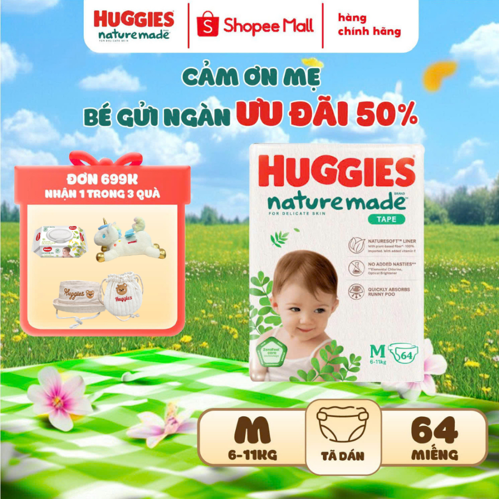 Tã Dán Huggies Nature Made Platinum Cao Cấp Size NB60/S82/M58/L44/XL38/XXL26 Sợi Thiên Nhiên Mềm Mịn