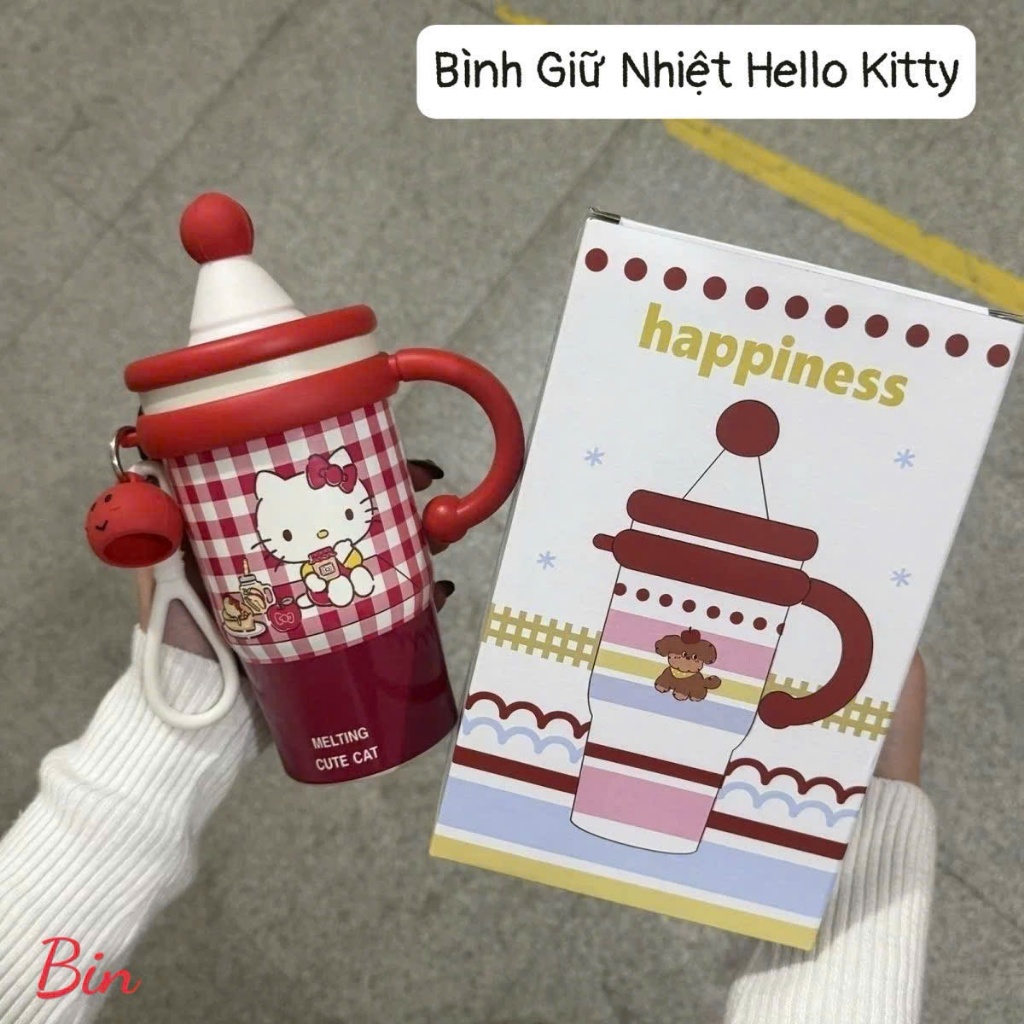 Ly giữ nhiệt Hello Kitty dáng bình sữa (hoặc Ly giữ nhiệt cổ điển họa tiết caro Hello Kitty)-khosian