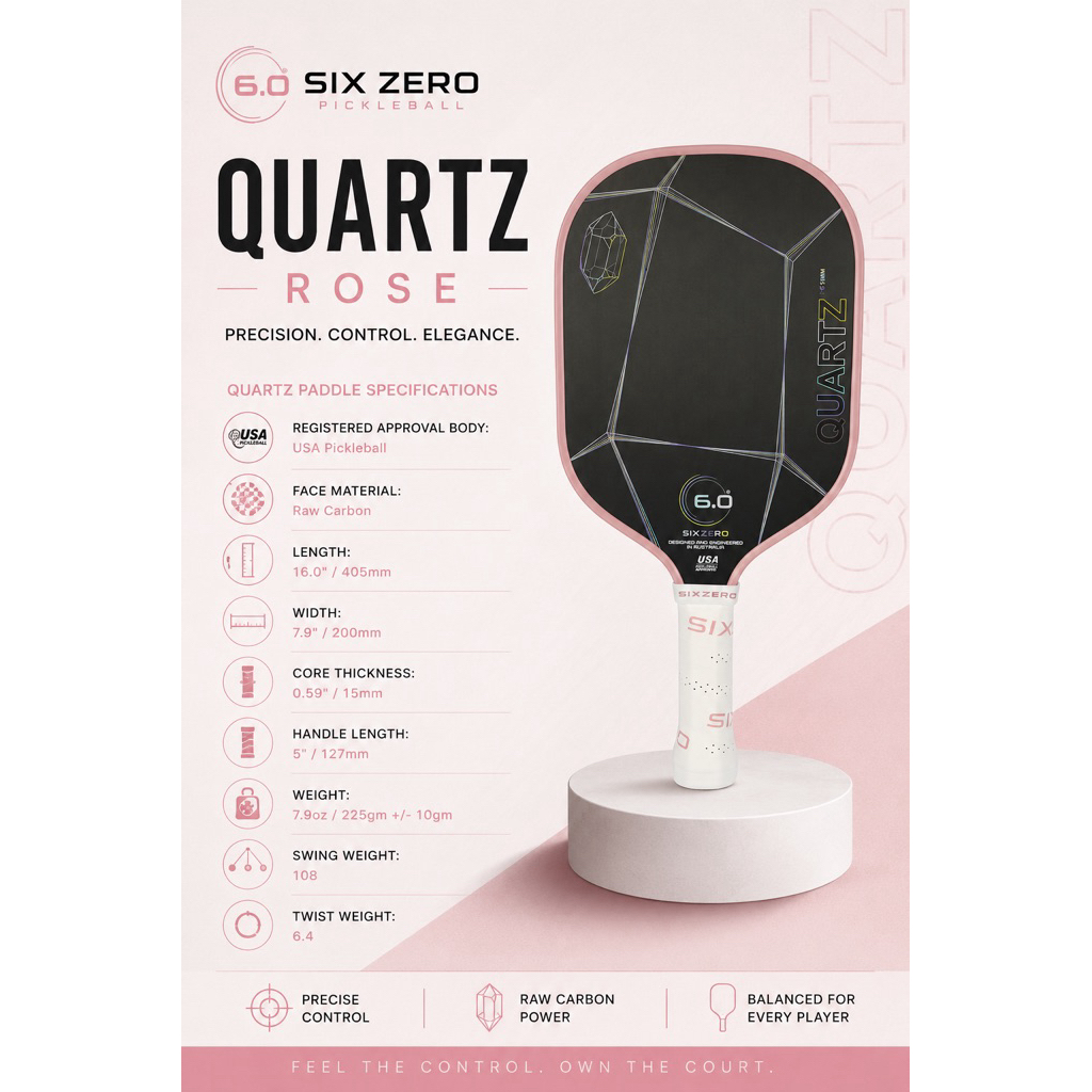 (Chính hãng) Vợt Pickleball Six Zero Quartz (16mm)