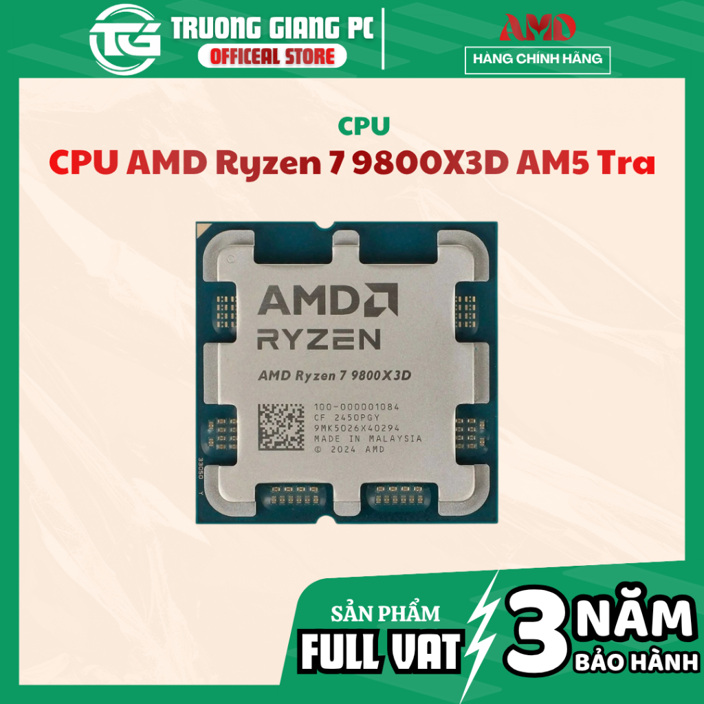 [CHÍNH HÃNG] CPU AMD Ryzen 7 9800X3D AM5 Tray (FULL VAT) - BẢO HÀNH 3 NĂM