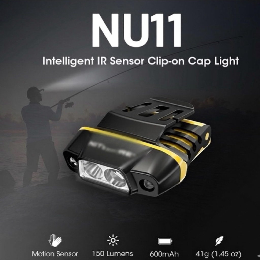Đèn pin N.I.T.E.C.O.R.E NU11, đèn kẹp mũ, móc mồi câu cá đêm. với cảm biến chuyển động