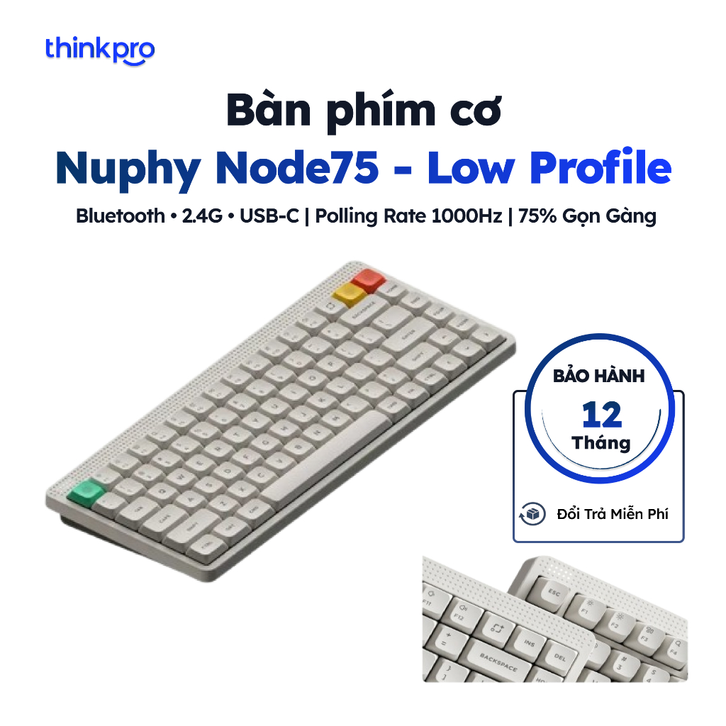 Bàn Phím Cơ Không Dây NuPhy Node75 Low Profile 75% RGB Hotswap 3 Chế Độ Kết Nối Chính Hãng