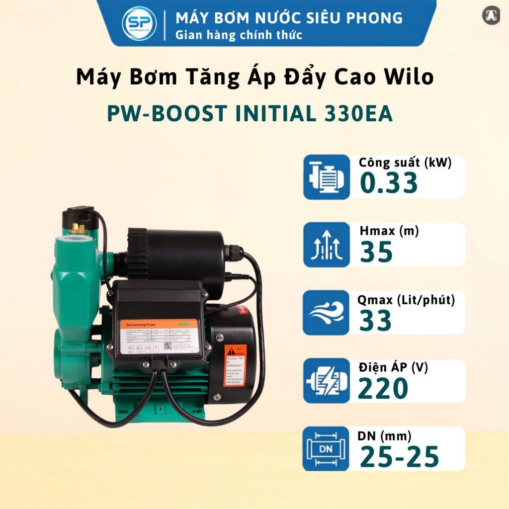 Máy bơm tăng áp điện tử Wilo PW BOOST INITIAL 330EA - 35m đầu đẩy, 32L/phút lưu lượng