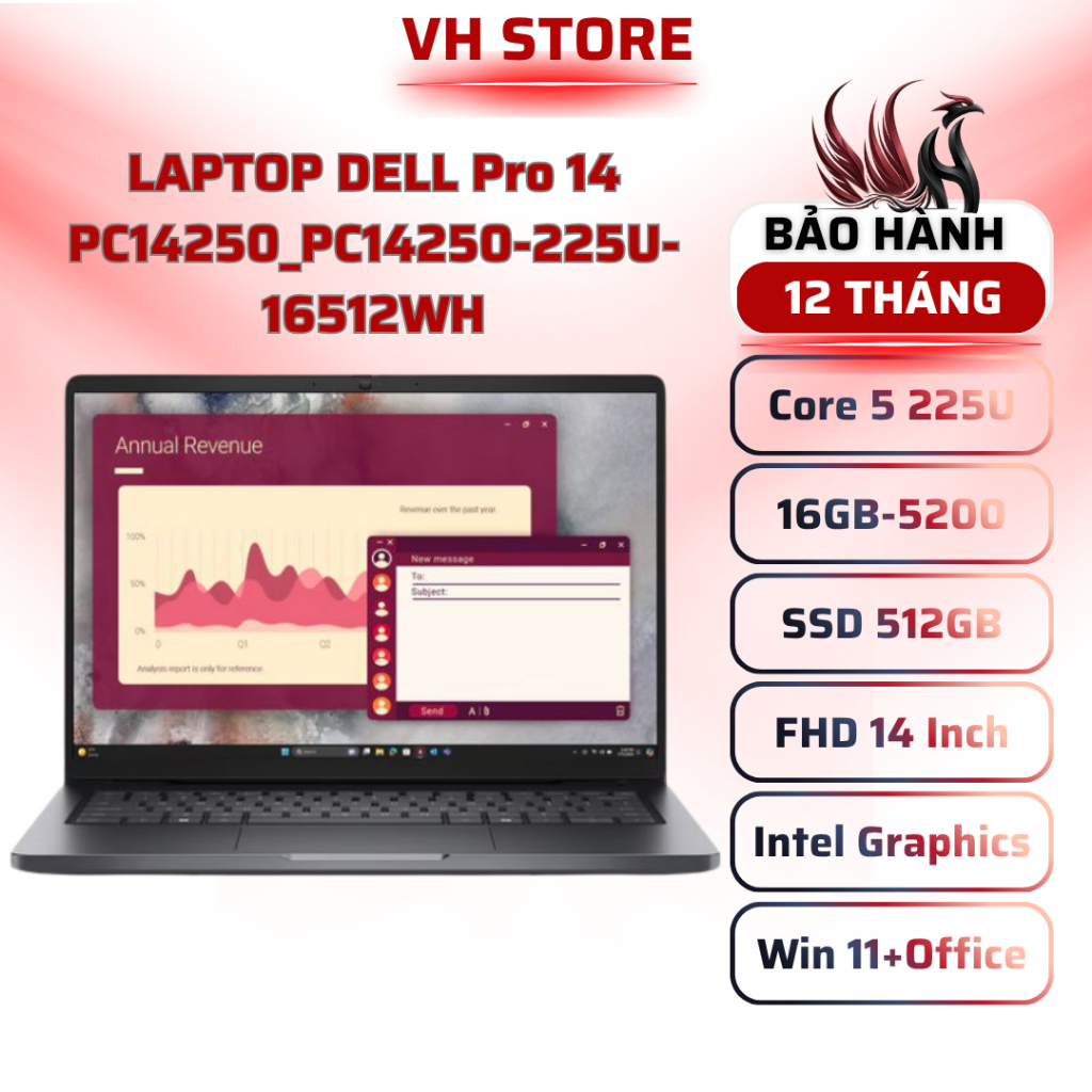 Laptop Dell Pro 14 Core Ultra 5 225U 16GB 512GB FHD Win 11 | VH Store