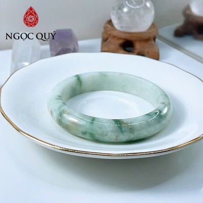 Vòng cẩm thạch A Myanmar - Ngọc phỉ thúy type A bản hẹ hoa bay điểm phỉ ni 53-58 LM121  - Ngoc Quý
