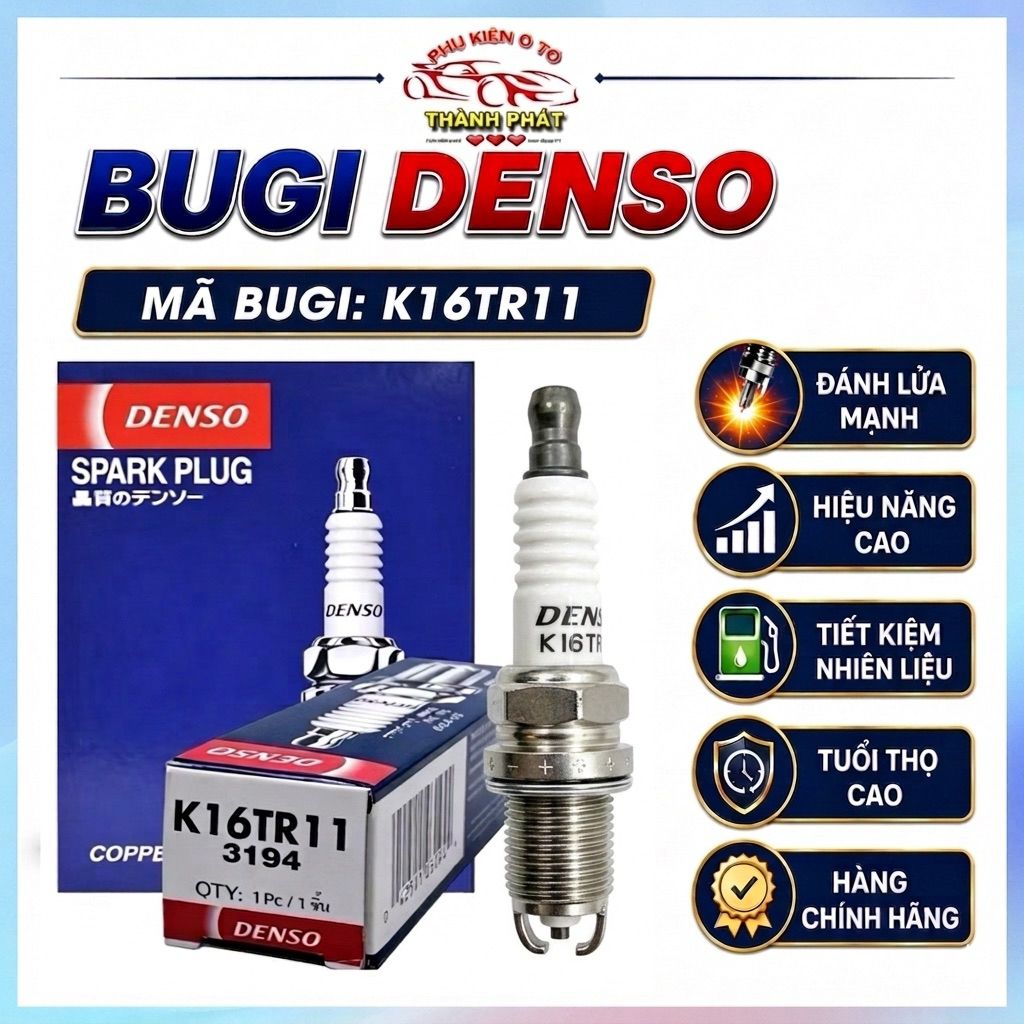 Bugi Denso K16TR11 Chính Hãng – Bugi Ô Tô Nickel Đánh Lửa Ổn Định Cho Toyota Vios Altis Camry