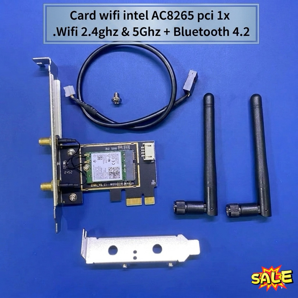 Card wifi Intel  8265Ac - 5G  bluetooth (4.2)không dây ( ăn ten 10cm) bắt sóng mạnh, không cần cài driver