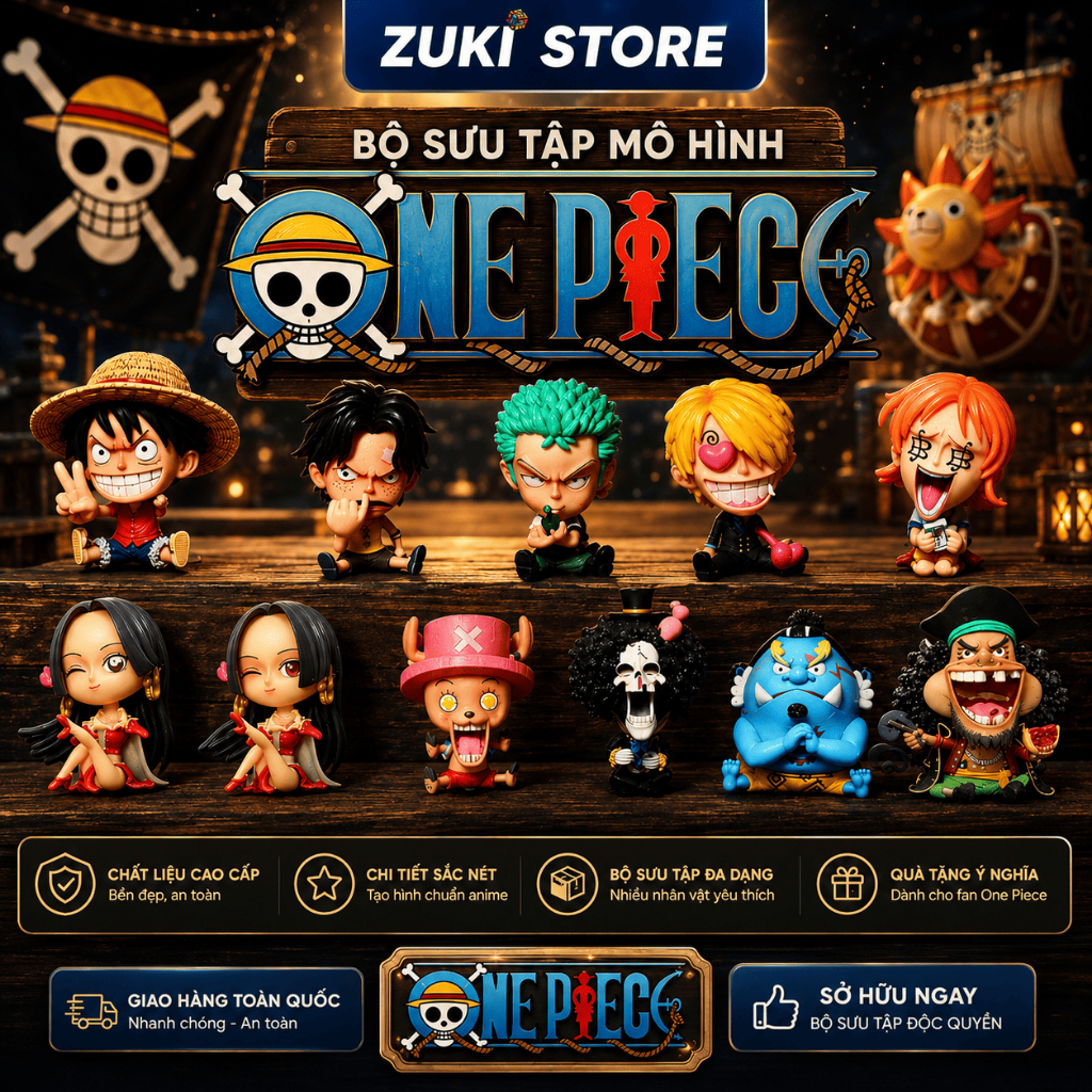 Mô hình One Piece Chibi Luffy Zoro Sanji Ace Sabo Nami Robin Choper Usopp Brook Franky Jinbei Boa Ha