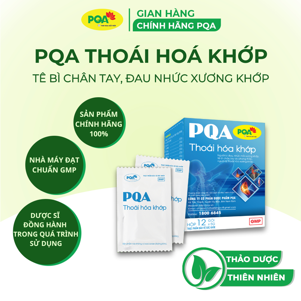PQA Thoái Hoá Khớp hỗ trợ thoái hoá khớp, hỗ trợ giảm đau đốt sống cổ, đốt sống lưng, hộp 12 gói