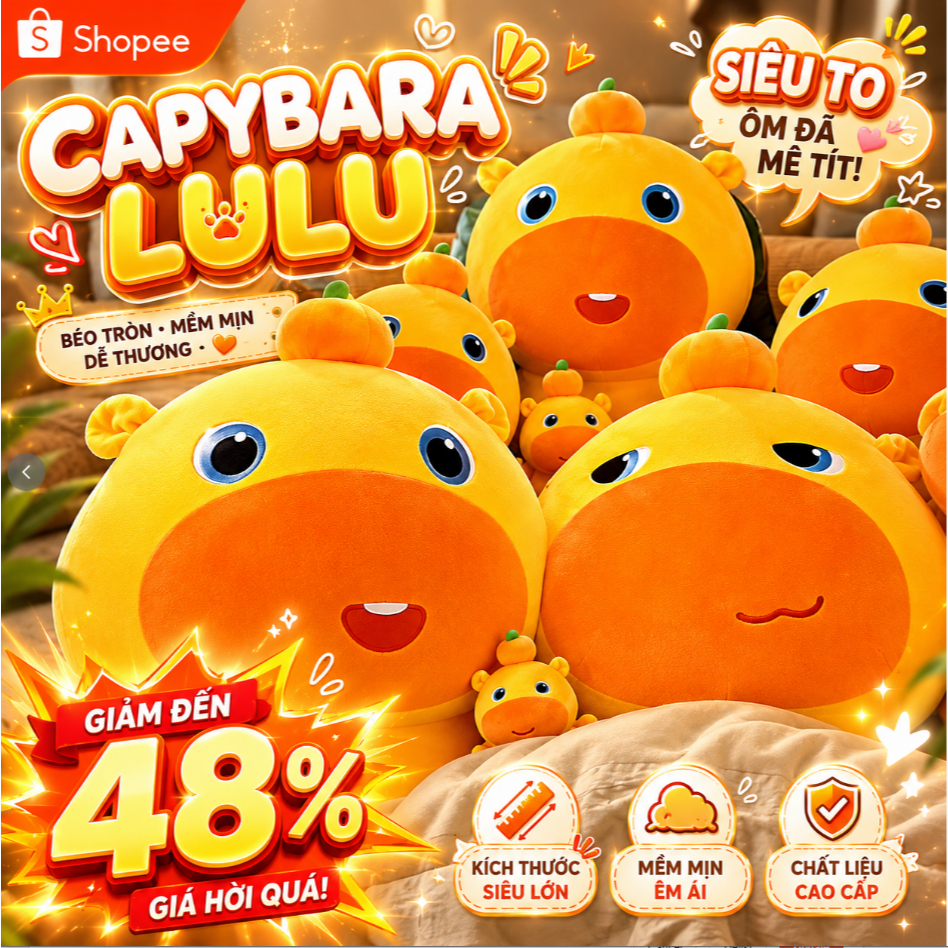 🔥Gửi hàng từ Hà Nội🔥60CM Capybara Lulu búp bê nhồi bông Gấu Bông Gối ôm doll Cao Cấp