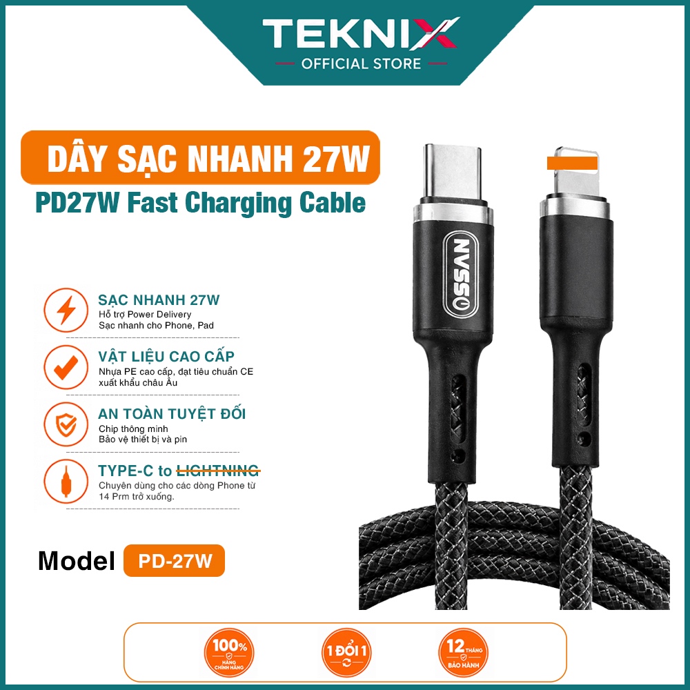 Dây Cáp Sạc Nhanh 27W Type-C to Ln cho Phone 14 trở xuống. Sạc Đầy 30 phút. Chống gãy Gập, Dài 1m.