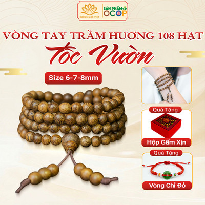 Vòng tay chuỗi trầm hương 108 hạt Trầm Tóc Vườn mang may mắn bình an tài lộc - Xưởng Mộc Việt