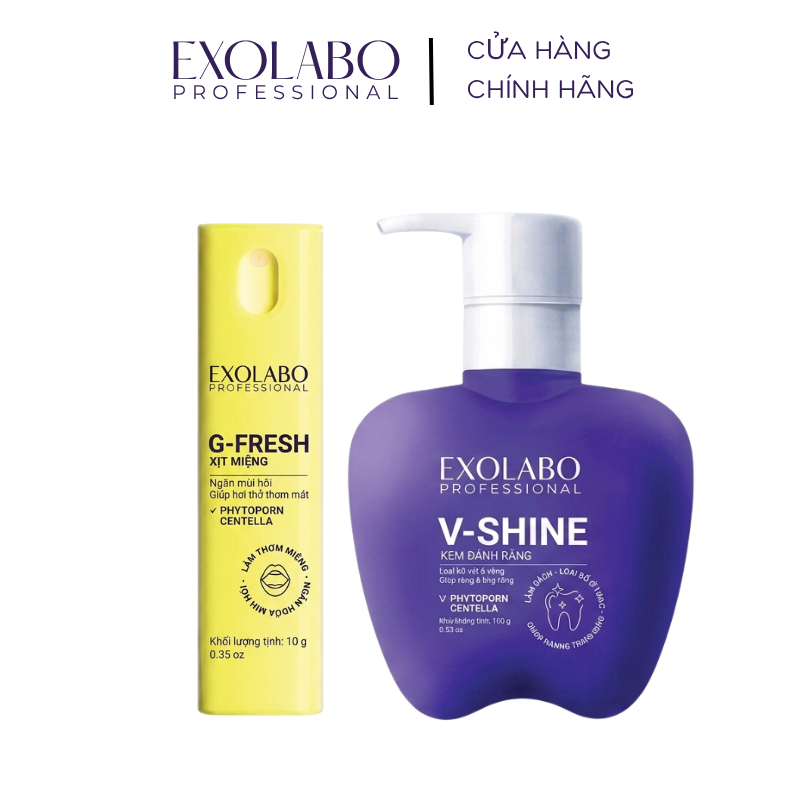 [ EXOLABO ] COMBO TOÀN DIỆN -  Kem Trắng Răng V-Shine & Xịt Thơm miệng G-Fresh - Bộ Đôi Chăm Sóc Tại