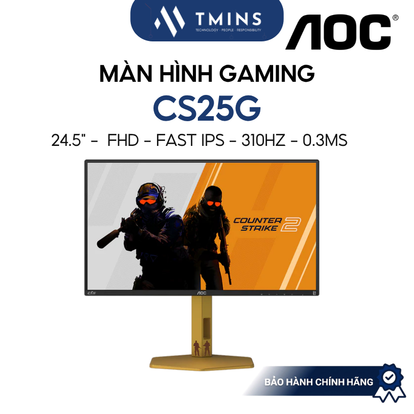 Màn hình Gaming AOC CS25G 24.5" FHD Fast IPS 310Hz 0.3ms G-SYNC CS MODE - Bảo hành 36 Tháng