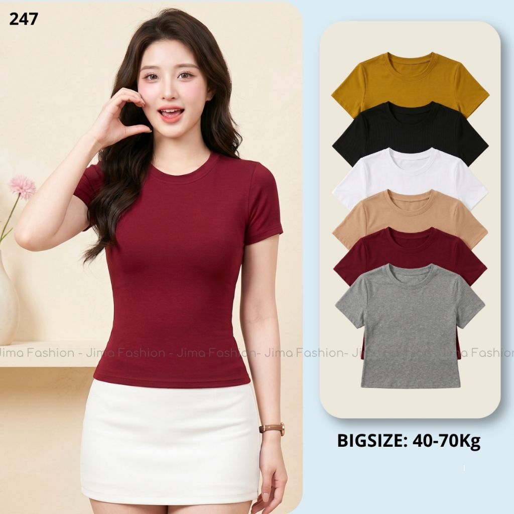 Áo thun nữ JIMA dáng babytee cổ tròn body ôm chất zip nhập mềm co giãn thoáng khí 247