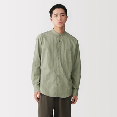[26AW] MUJI Áo Sơ Mi Nam Vải Broadcloth Cổ Trụ Tay Dài