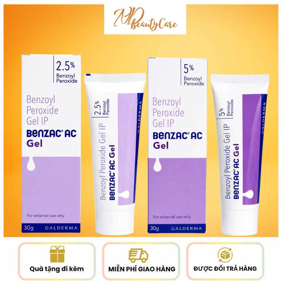 Benzac AC Benzoyl Peroxide 2.5% - 5% Gel Hỗ Trợ Giảm Mụn Viêm Mụn Trứng Cá 30gram