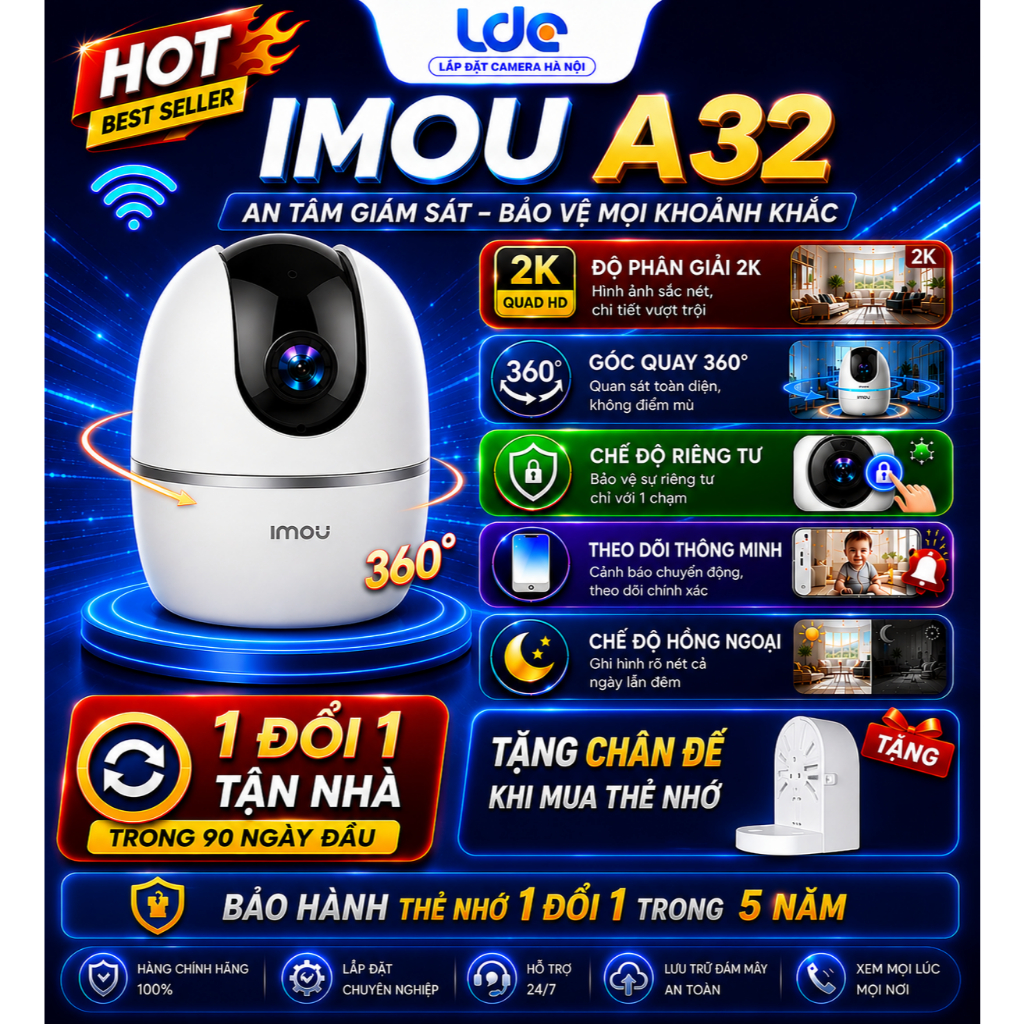 Camera imou A32EP, A52P, A32 PRO, C32 báo động về điện thoại đàm thoại 2 chiều,xoay 360 độ