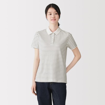 [26AW] MUJI Áo Polo Nữ Vải Pique Washed Tay Ngắn