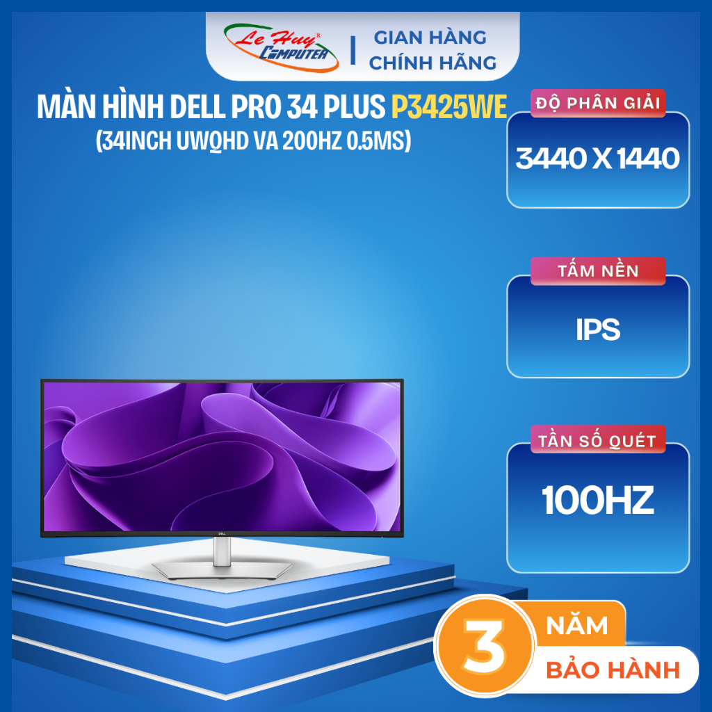 Màn Hình Dell Pro 34 Plus P3425WE (34 inch - IPS - UW-QHD - 100Hz - 5ms - Cong)