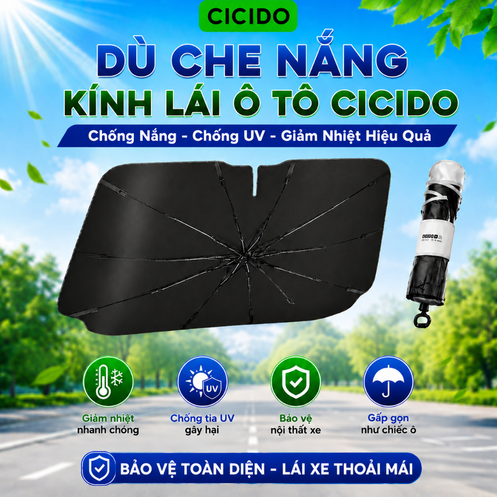 Dù Che Nắng Kính Lái Ô Tô Cicido, Ô Che Kính Lái Ô Tô Cao Cấp - Chông Nắng, Tia UV Hiệu Qủa chính hã