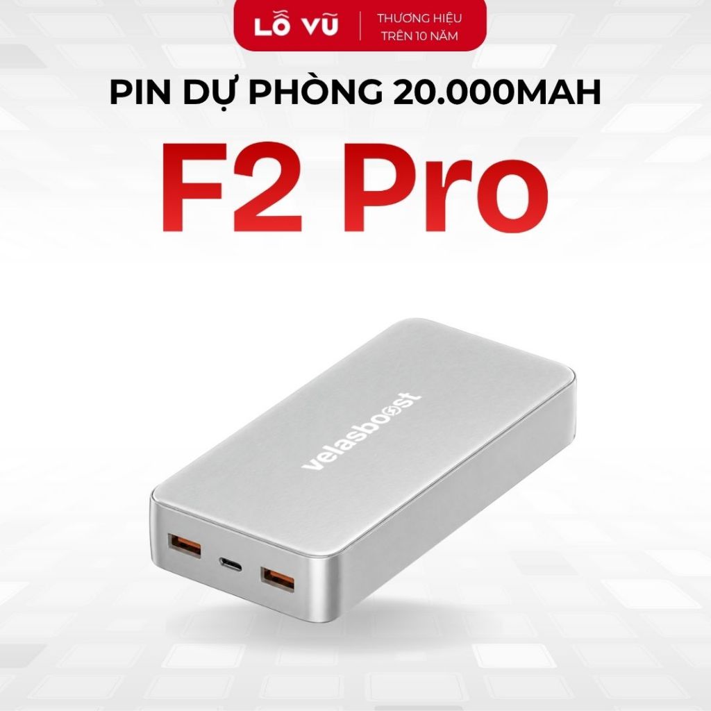 Pin Sạc Dự Phòng 20.000mAh velasboost F2 Pro, Sạc Nhanh PD 22.5W, Cell Pin Semi Solid An Toàn, 3 Cổn