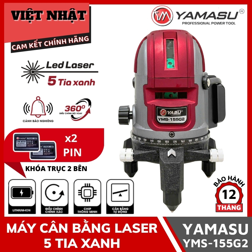 Máy cân bằng laser 5 tia xanh Yamasu YMS-155G2 siêu sáng dùng ngoài trời - Máy bắn cốt cân mực chính
