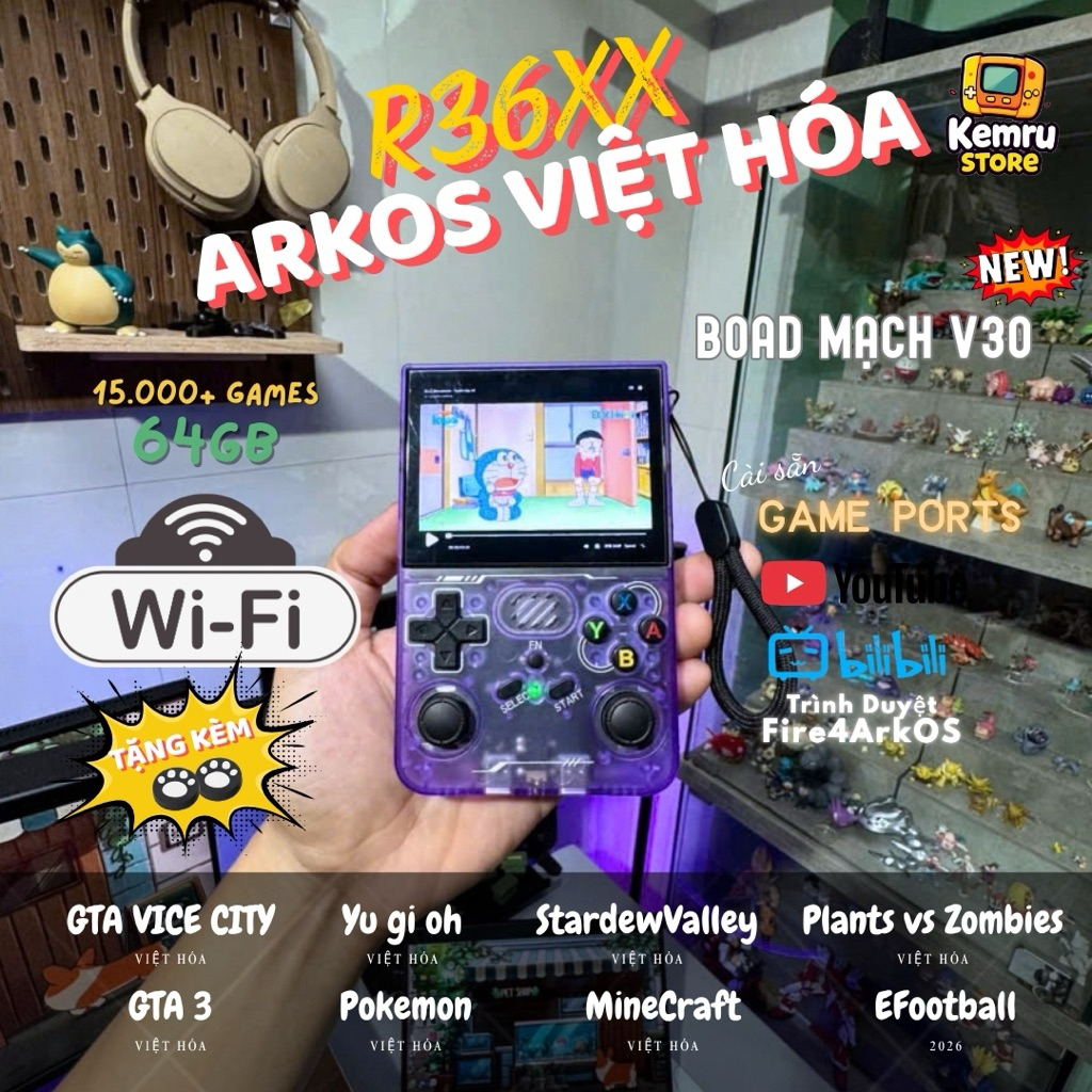 Máy chơi game R36xx Real V30 cao cấp, Pin 3000mah , sẵn wifi xem phim lướt web | Kemru Store
