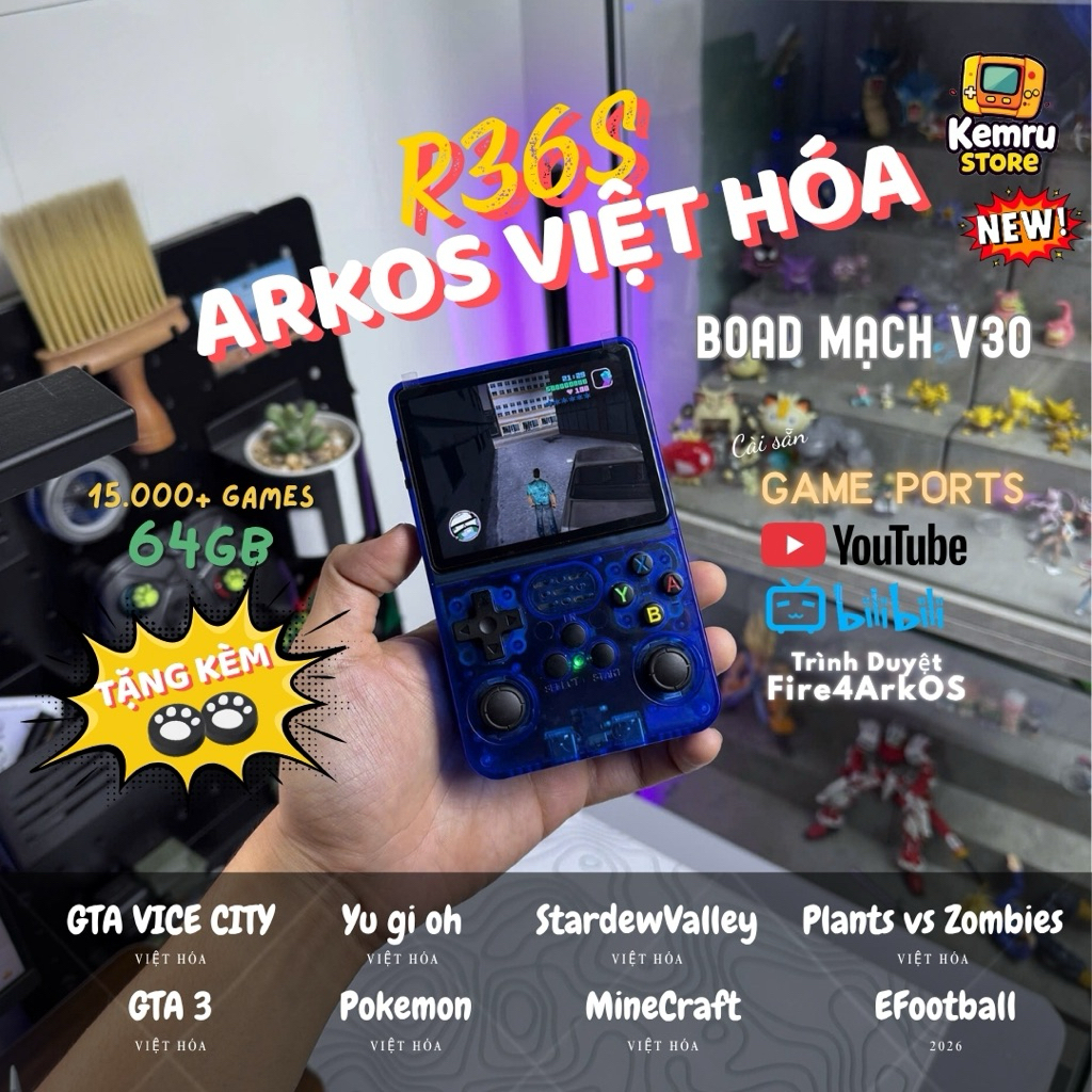 Máy chơi game R36s Real V30 cao cấp, pin 3000mah, kho game chọn lọc có Việt Hoá | Kemru Store