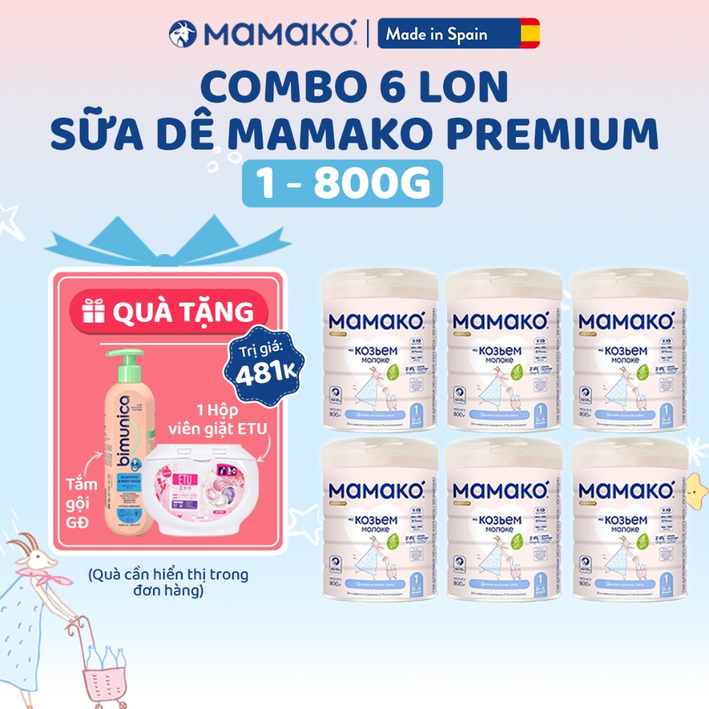 (3/2027) Combo 6 Sữa Dê Công Thức MAMAKO Premium 1 800g Bổ Sung Đạm A2 Dễ Tiêu