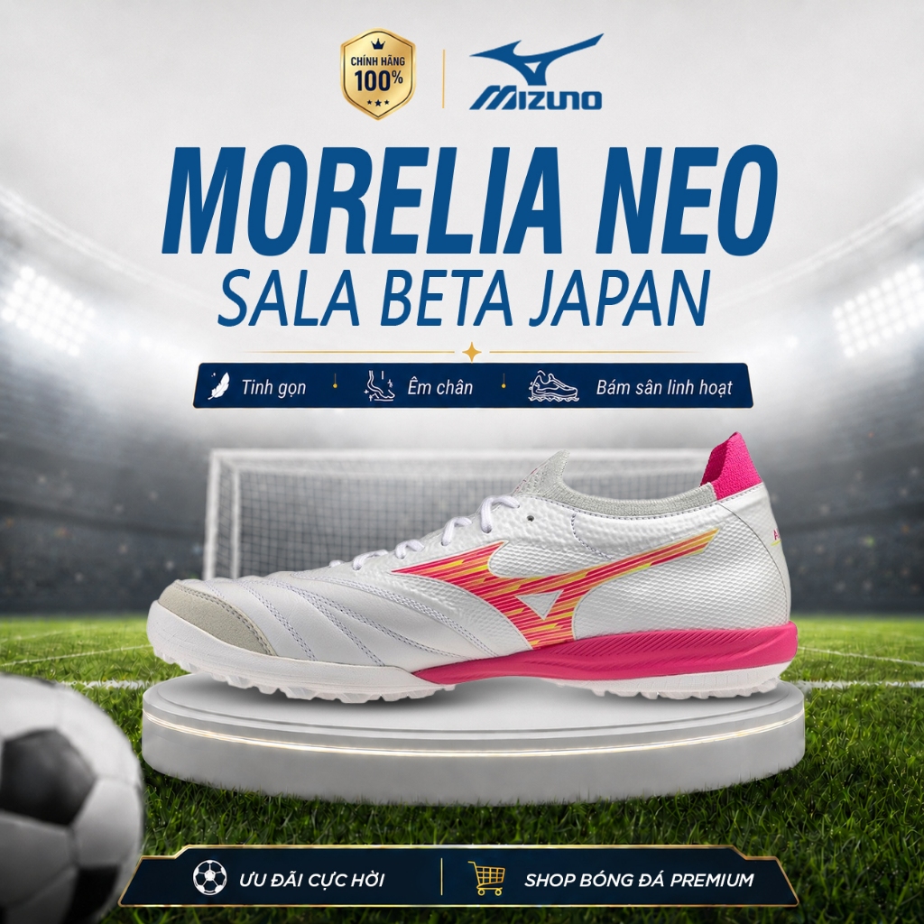 Giày Bóng Đá Mizuno Morelia Neo Sala Beta Japan – Giày Đá Banh, Da Mềm, Êm Chân, Kiểm Soát Bóng Tốt