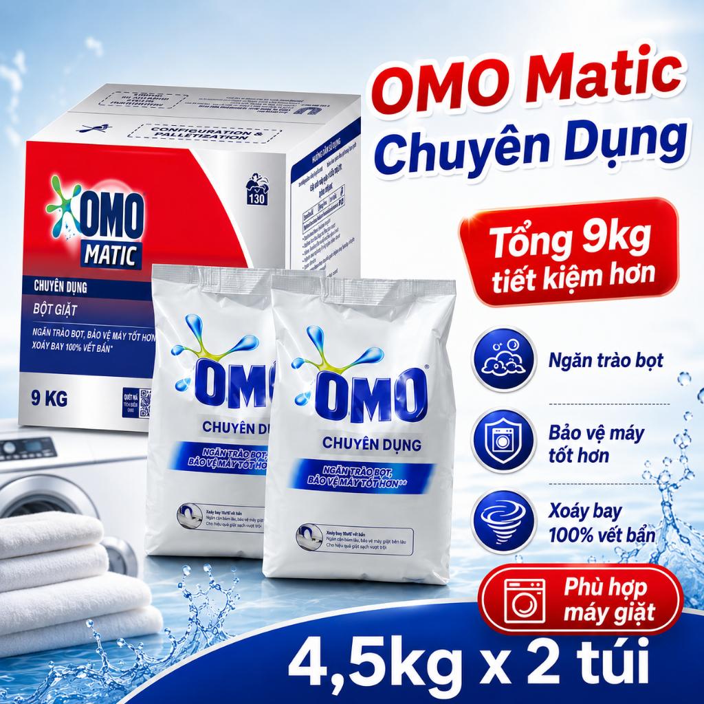 Bột Giặt Omo Professional Trắng Sạch 5.5kg / Omo Matic Chuyên Dụng Thùng 9kg