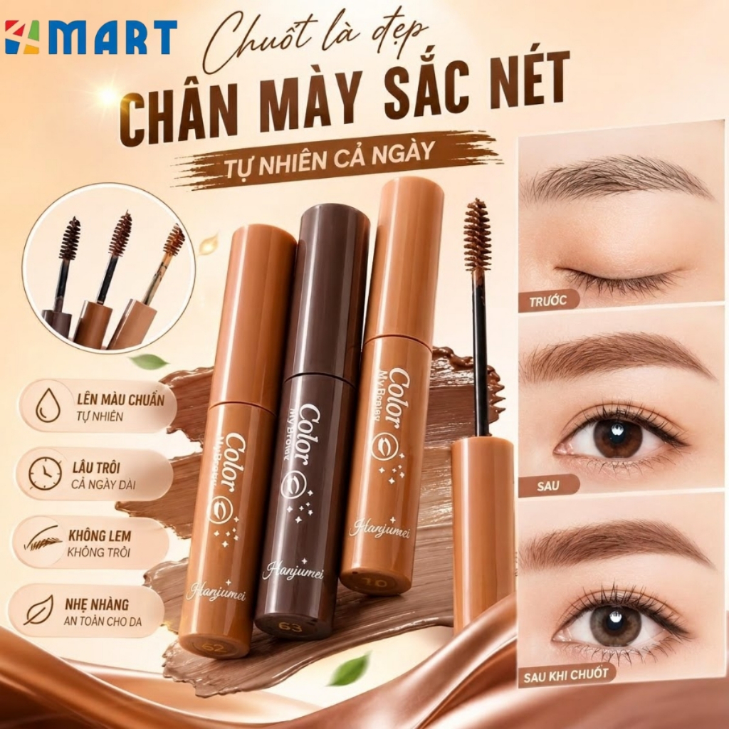 Mascara chải lông mày, Gel lông mày màu tự nhiên chống nước và chống mưa, bút kẻ lông mày bền màu