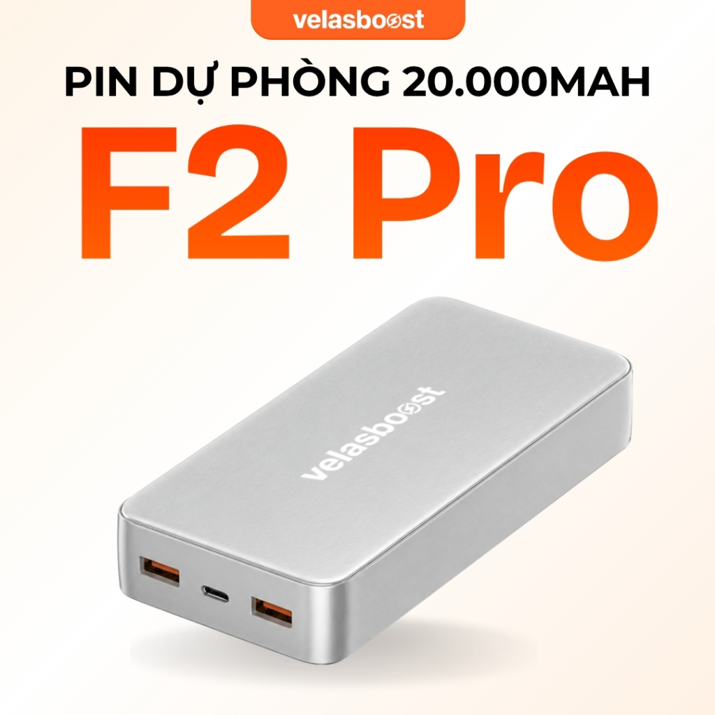 Pin Sạc Dự Phòng 20.000mAh velasboost F2 Pro, Sạc Nhanh 22.5W, Cell Polymer Bán Rắn, 3 Cổng Sạc