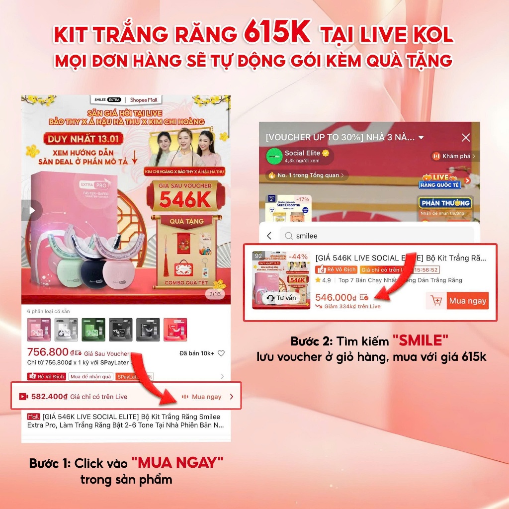 [GIÁ 678K TẠI LIVE SHOP] Trắng răng Smilee Extra, bộ kit làm trắng răng từ 2-6 tone tại nhà set quà tặng cho nữ LIS | BigBuy360 - bigbuy360.vn