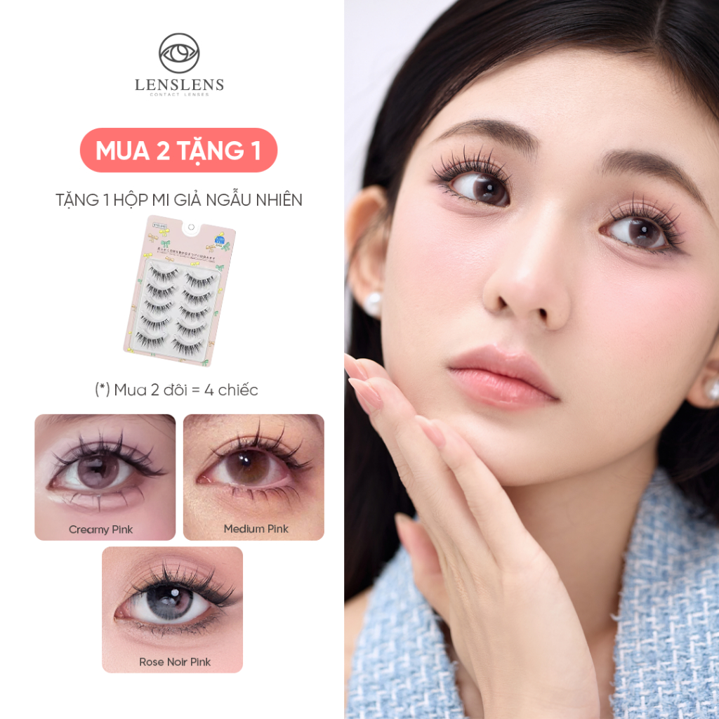 [LENS ĐI DATE] Lens Màu Hồng Hiệu Ứng Mắt Ướt Cực Hợp Đi Date-(Quà Tặng Mi Ngẫu Nhiên Khi Mua x4 Chi