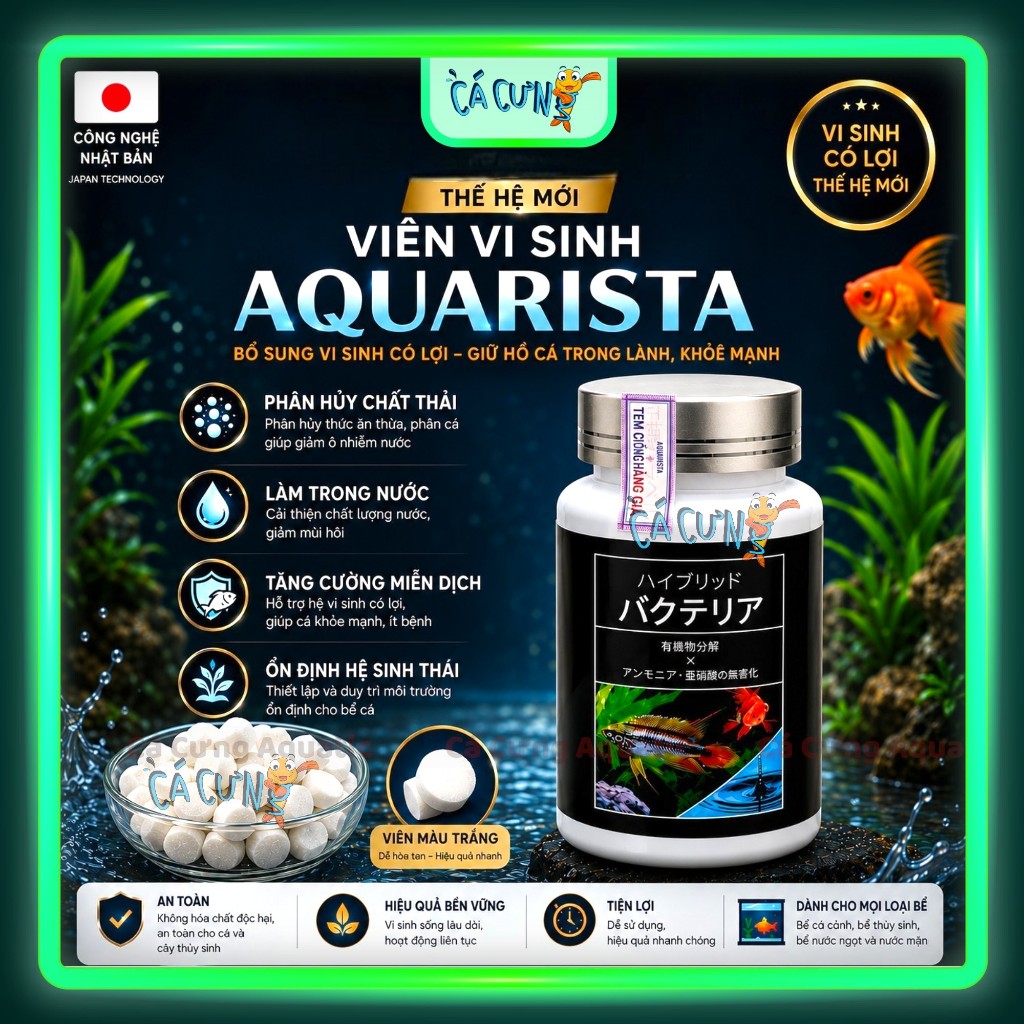 Vi sinh viên Nhật lọ 100 viên - Vi sinh bể cá làm trong nước, giảm độc tố, cân bằng pH (Chính Hãng)