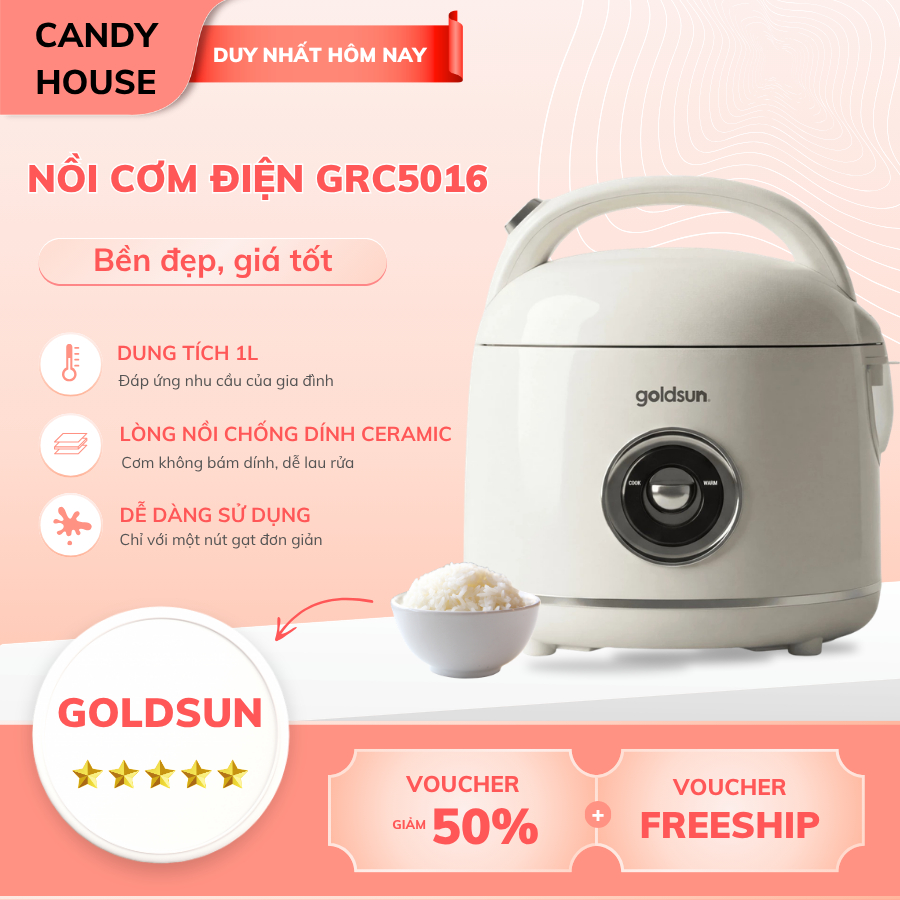 Nồi Cơm Điện Goldsun GRC5016 Dung Tích 1L Lòng Nồi Chống Dính Cao Cấp Nấu Cơm Nhanh Tiết Kiệm Điện