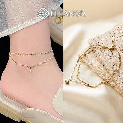 Lắc chân nữ layer titan Eleanor Accessories mắt xích đính đá phụ kiện trang sức vòng chân 11876